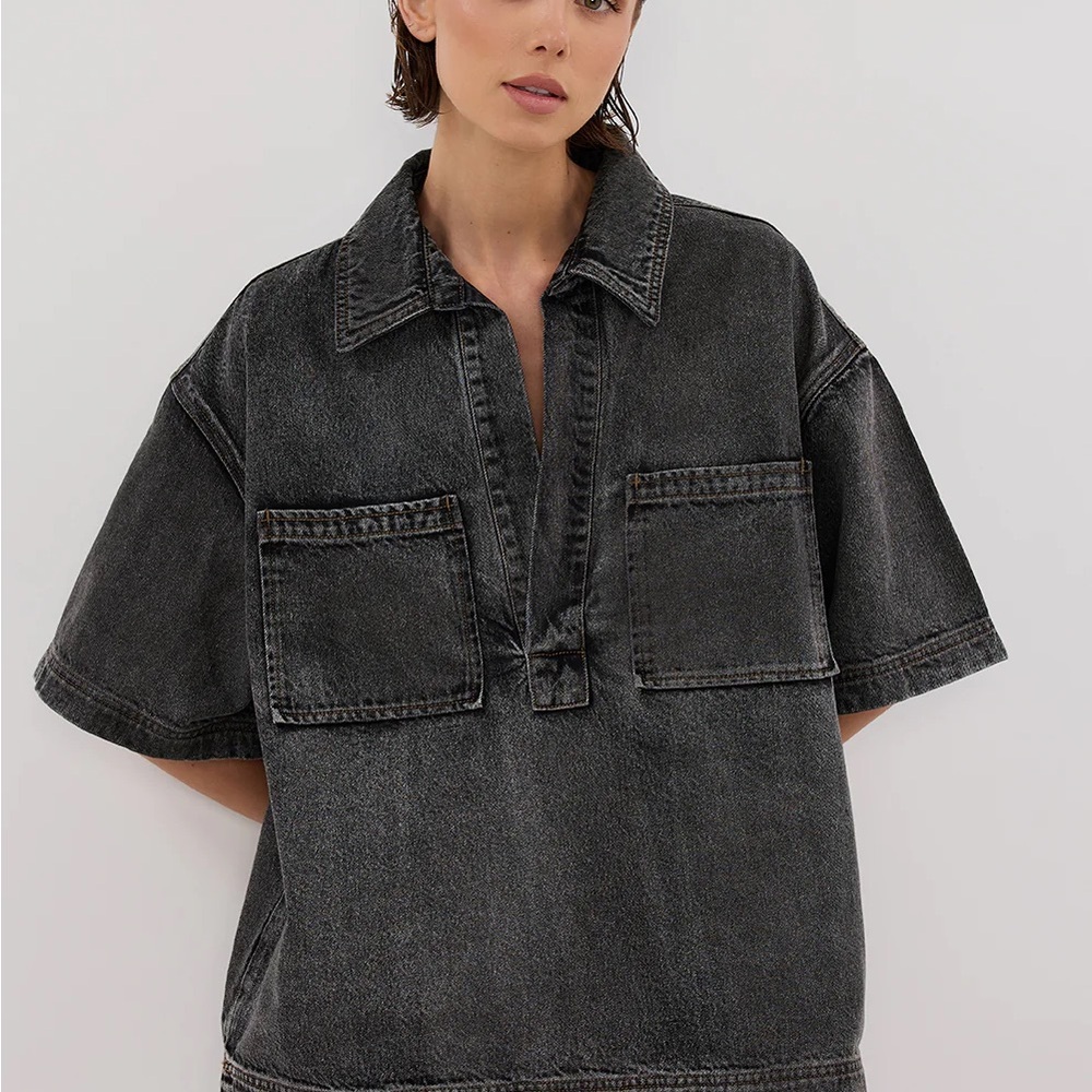 Dissh MASON WASHED BLACK BOXY DENIM SHIRT